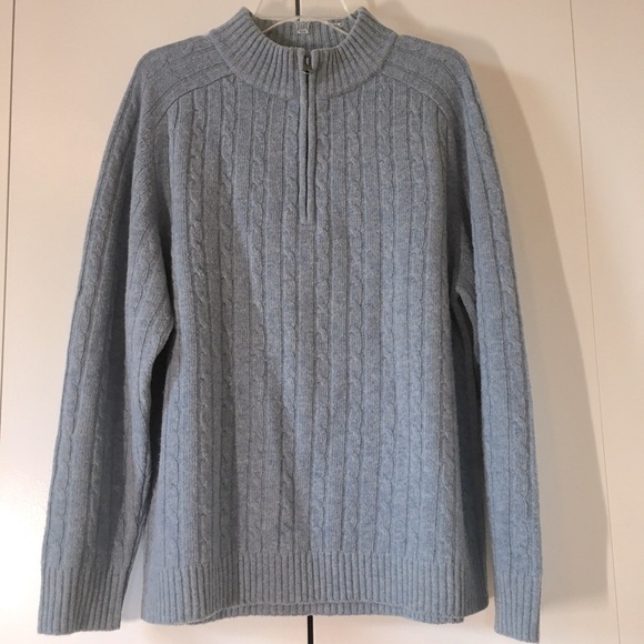Garret Scott Pure Lambswool Cable Knit 1/4 Zip Up High Neck Light Blue Sweater L - Picture 1 of 14